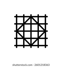 Black grid pattern with diagonal line accents creates an abstract geometric design ideal for backgrounds or infographics.