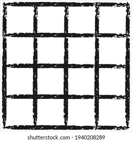 Black grid pattern. Grunge effect. Square shape. Textured vector illustration on white background. Isolated