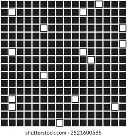 Black grid pattern. Random white squares. Abstract geometric design. Minimal vector background.