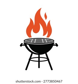 Black grill with orange flames, representing outdoor cooking and summertime enjoyment.