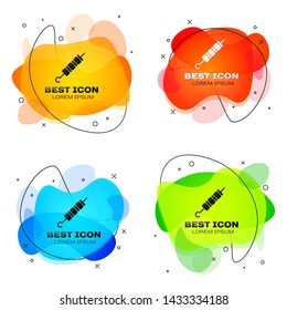 Black Grilled shish kebab on skewer stick icon isolated on white background. Meat kebab on skewer stick. Picnic with grilled meat. Set of liquid color abstract geometric shapes. Vector Illustration