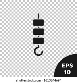 Black Grilled shish kebab on skewer stick icon isolated on transparent background. Meat kebab on skewer stick. Picnic with grilled meat.  Vector Illustration