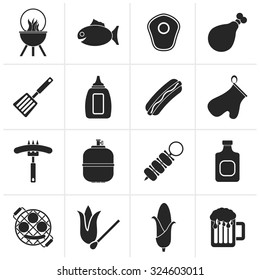 Black Grilling and barbecue icons - vector icon set
