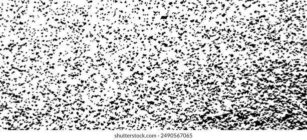 Black gritty gravel texture. Grunge grain overlay background. Distressed noise surface with dust, sand, particles, specks, speckles. Rough dirty granule backdrop. Vector wallpaper 