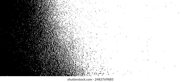 Black gritty grunge gradient texture. Grain overlay background. Distressed noise surface with dust, sand, particles, specks, speckles. Rough dirty granule backdrop of concrete, cement, gravel. Vector