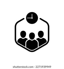 black group of people and clock like meeting deadline. flat trend modern simple date or plan logotype graphic minimal design isolated on white background. concept of meeting without delay for staff