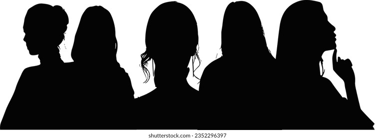 black Group of Women Silhouettes, Female Silhouettes, women portrait silhouettes illustration , Lady Silhouettes, Abstract Women illustration , Feminine Shadow Figures, Woman Silhouette Profile
