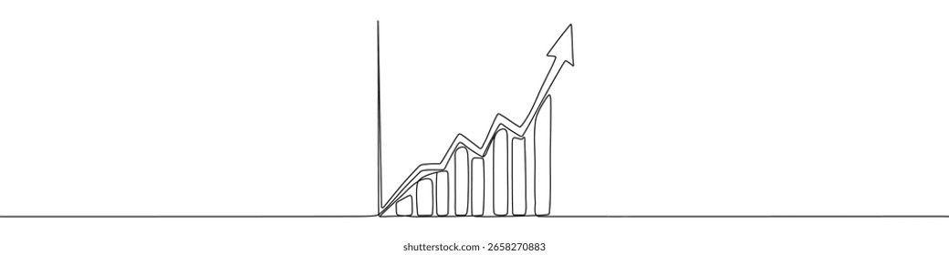 Gráfico de crecimiento negro con flecha hacia arriba en un estilo de arte de línea. Dibujo de gráfico con trazo editable sobre fondo blanco. Ilustración vectorial.