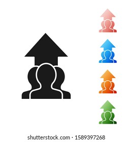 Black Growth chart and progress in people crowd icon isolated on white background. Arrow finance up. Businessman of success. Set icons colorful. Vector Illustration