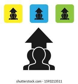 Black Growth chart and progress in people crowd icon isolated on white background. Arrow finance up. Businessman of success. Set icons colorful square buttons. Vector Illustration