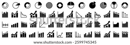 Black growth graph icon collection. Set of black development graph diagram