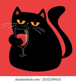 Black grumpy Cat drinking red Wine