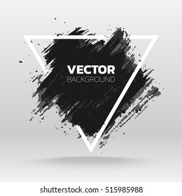 Black grunge abstract background template. Brush paint ink stroke design over triangle frame. Good for headline, logo, poster, message, sale banner.