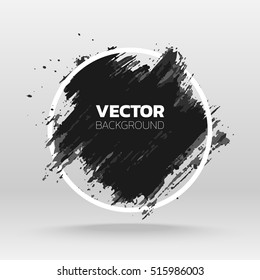 Black grunge abstract background template. Brush paint ink stroke design over circle frame. Good for headline, logo, poster, message, sale banner.