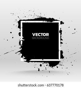 Black grunge abstract background template. Brush paint ink stroke design over square frame. Good for headline, logo, poster, message, sale banner.