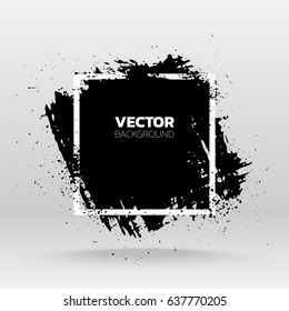 Black grunge abstract background template. Brush paint ink stroke design over square frame. Good for headline, logo, poster, message, sale banner.