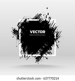 Black grunge abstract background template. Brush paint ink stroke design over square frame. Good for headline, logo, poster, message, sale banner.