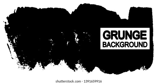 Black grunge background isolated on white. Abstract monochrome ink stain, brush stroke. Vector background for text or logo