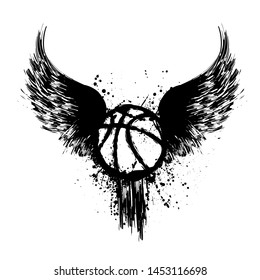 Black grunge basketball silhouette with ink splash isolated on white background