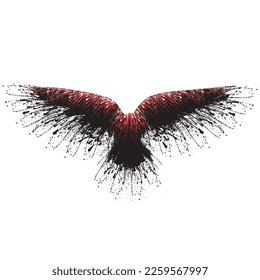 Black grunge bird silhouette with ink splash isolated on white background