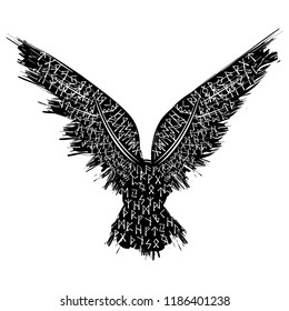 Black grunge bird silhouette isolated on white background