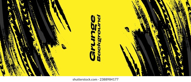 Black Grunge Brush Background with Arrow Isolated on Yellow Background. Sport Background. Scratch and Texture Elements For Design