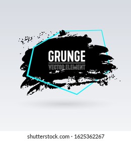 Black grunge brush on light background. Hand painted vector element. Color ink drawing abstract dirty blot. Artistic design place for your text, quote, information, company name.