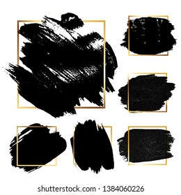 Black Grunge Brush paint ink stroke with square frame backgrounds set. Vector Illustration EPS10
