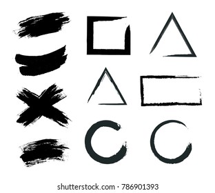 Black grunge brush paint strokes banner frame vector set 