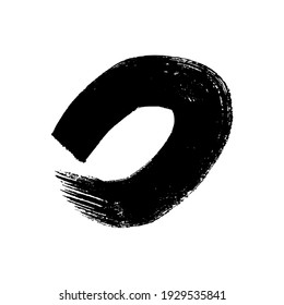 Black grunge brush stroke in circle form. Painted ink circle. Ink spot isolated on white background. Vector illustration