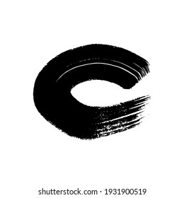 Black grunge brush stroke in circle form. Painted ink circle. Ink spot isolated on white background. Vector illustration