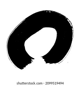 Razo de pincel negro grunge en forma circular. Círculo de tinta pintada. Punto de tinta aislado sobre fondo blanco. Ilustración del vector