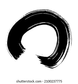 Black grunge brush stroke in circle form. Painted ink circle. Ink spot isolated on white background. Vector illustration