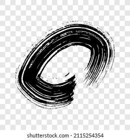 Black grunge brush stroke in circle form. Painted ink circle. Ink spot isolated on transparent background. Vector illustration