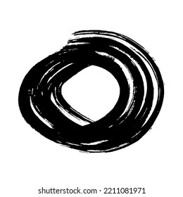 Schwarzer Grunge Pinselstrich in Kreisform. Farbkreis. Tintenfleck einzeln auf weißem Hintergrund. Vektorgrafik