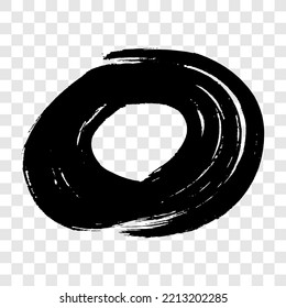 Black grunge brush stroke in circle form. Painted ink circle. Ink spot isolated on transparent background. Vector illustration