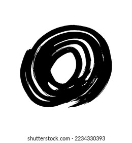 Razo de pincel negro grunge en forma circular. Círculo de tinta pintada. Punto de tinta aislado sobre fondo blanco. Ilustración del vector