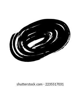 Black grunge brush stroke in circle form. Painted ink circle. Ink spot isolated on white background. Vector illustration