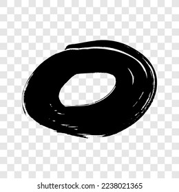 Razo de pincel negro grunge en forma circular. Círculo de tinta pintada. Punto de tinta aislado sobre fondo transparente. Ilustración del vector