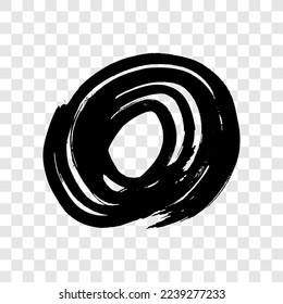 Razo de pincel negro grunge en forma circular. Círculo de tinta pintada. Punto de tinta aislado sobre fondo transparente. Ilustración del vector