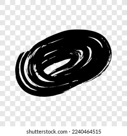 Black grunge brush stroke in circle form. Painted ink circle. Ink spot isolated on transparent background. Vector illustration