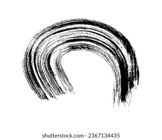 Black grunge brush stroke in circle form. Painted ink circle. Ink spot isolated on white background. Vector illustration