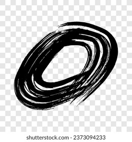 Black grunge brush stroke in circle form. Painted ink circle. Ink spot isolated on transparent background. Vector illustration