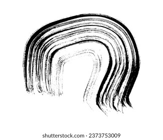Black grunge brush stroke in circle form. Painted ink circle. Ink spot isolated on white background. Vector illustration