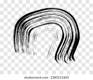 Black grunge brush stroke in circle form. Painted ink circle. Ink spot isolated on transparent background. Vector illustration