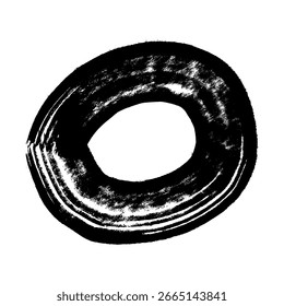 Schwarzer farbiger Pinselstrich in Kreisform. Gemalter Tintenkreis. Tintenfleck einzeln auf weißem Hintergrund. Vektorgrafik