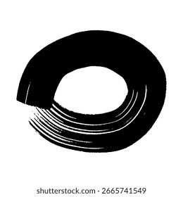 Traçado de pincel grunge preto em forma de círculo. Círculo de tinta pintado. Ponto de tinta isolado no fundo branco. Ilustração vetorial