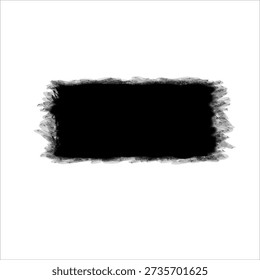 Black grunge brush stroke frame with rough textured edges on white background. Abstract paint banner perfect for text overlay, logo presentation, posters, social media, branding, advertising, packaging and modern graphic design projects.