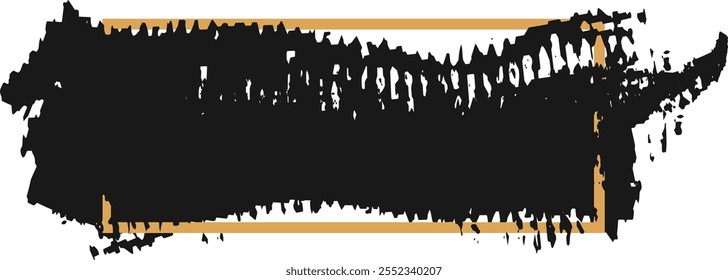 O traçado de pincel grunge preto com uma borda dourada cria um quadro dinâmico, deixando um espaço vazio para elementos de texto ou design, transmitindo uma sensação de energia bruta e expressão artística