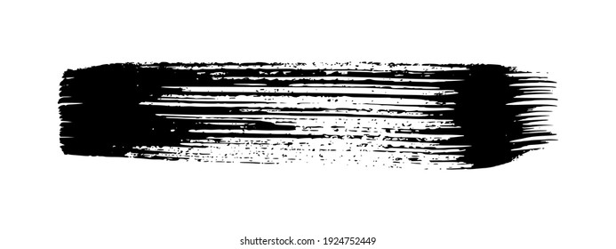 Black grunge brush stroke. Painted ink stripe. Ink spot isolated on white background. Vector illustration